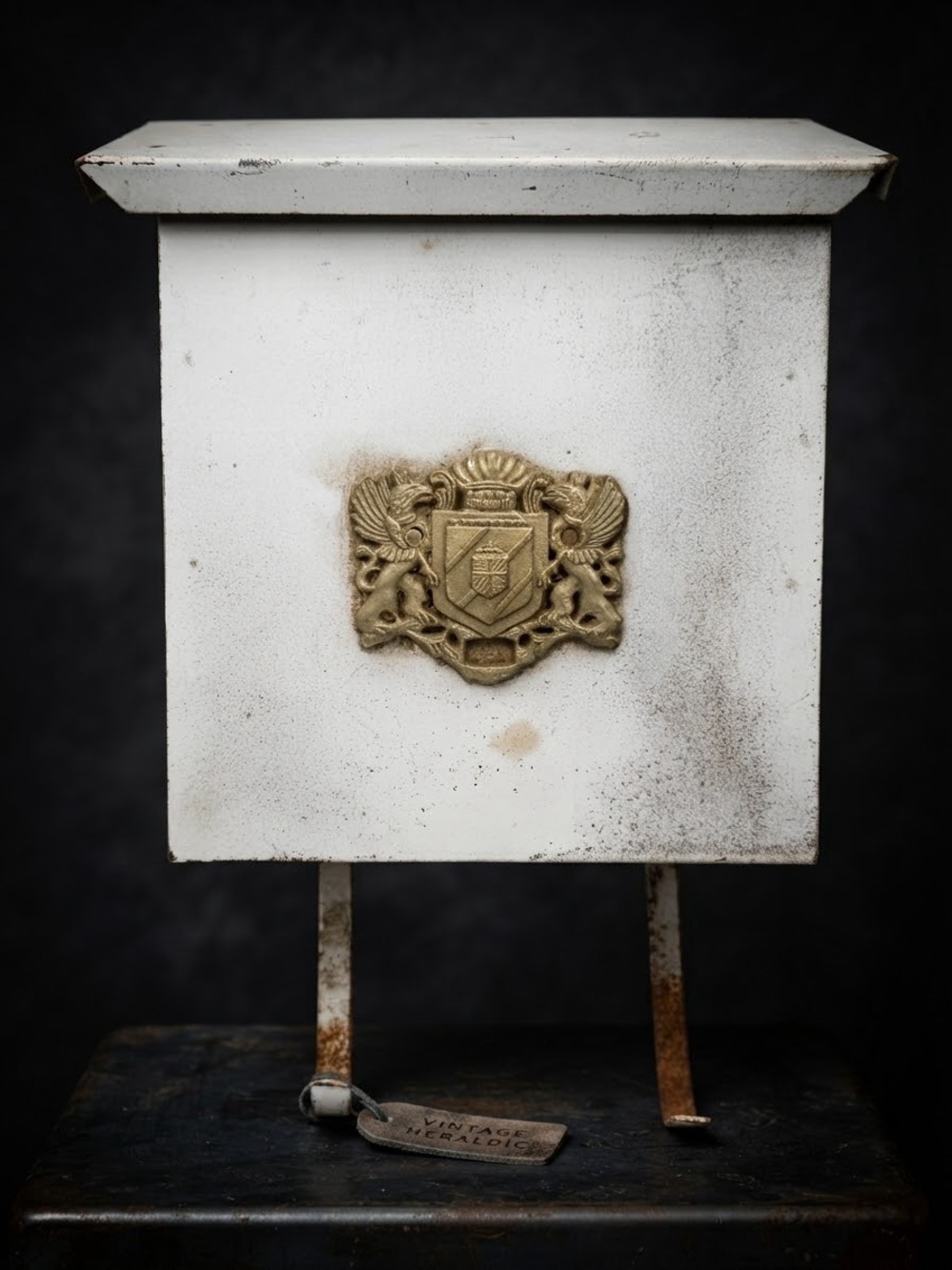 Vintage Classic White Decorative Mailbox with Gold Crest Accent